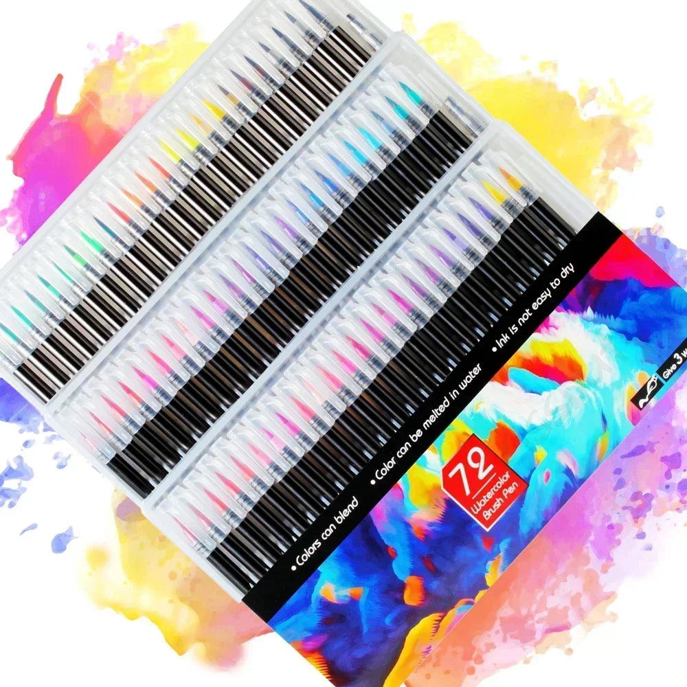 Watercolor Brush Pens 12–72 Colors | Soft Tip Art Markers Watercolor Brush Pens Qme