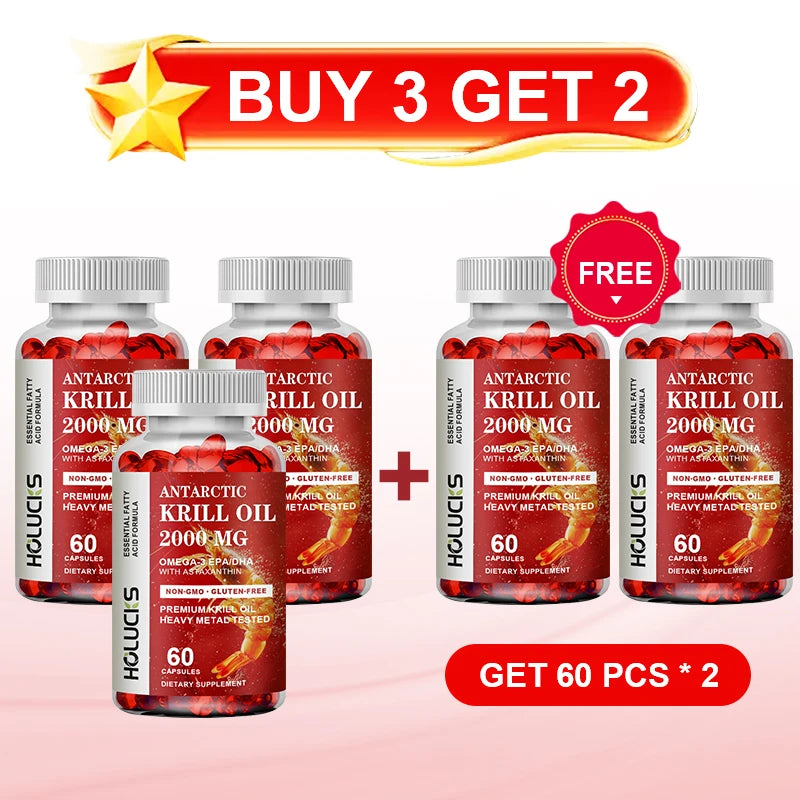 Organic Antarctic Krill Oil Capsules – Omega-3 EPA DHA 120ct Omega-3 Supplement Qst 60pcs Give 3 Get 2