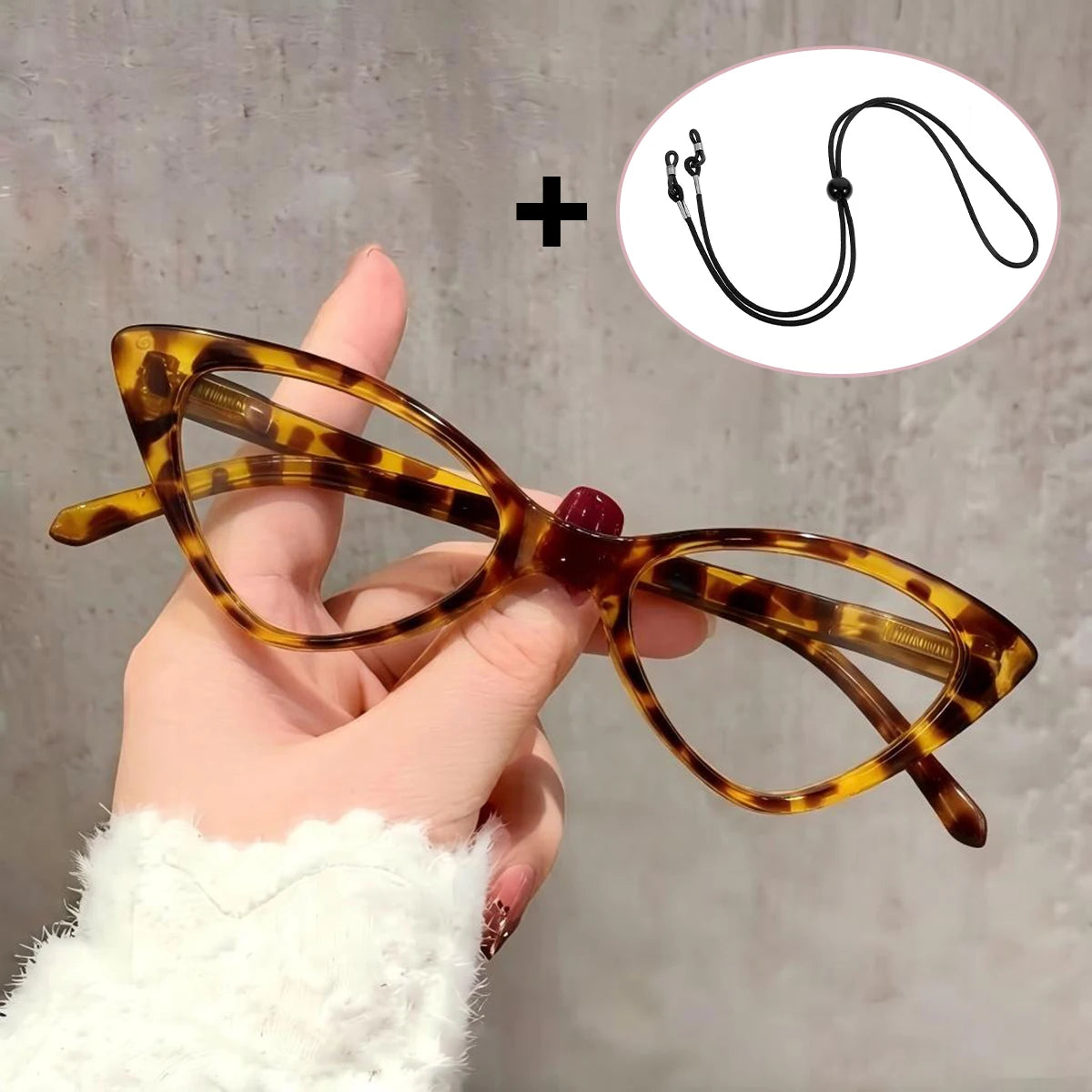 VOPHA Cat Eye Reading Glasses Ultralight with Retainer Strap Reading Glasses Qst 200 Tortioise