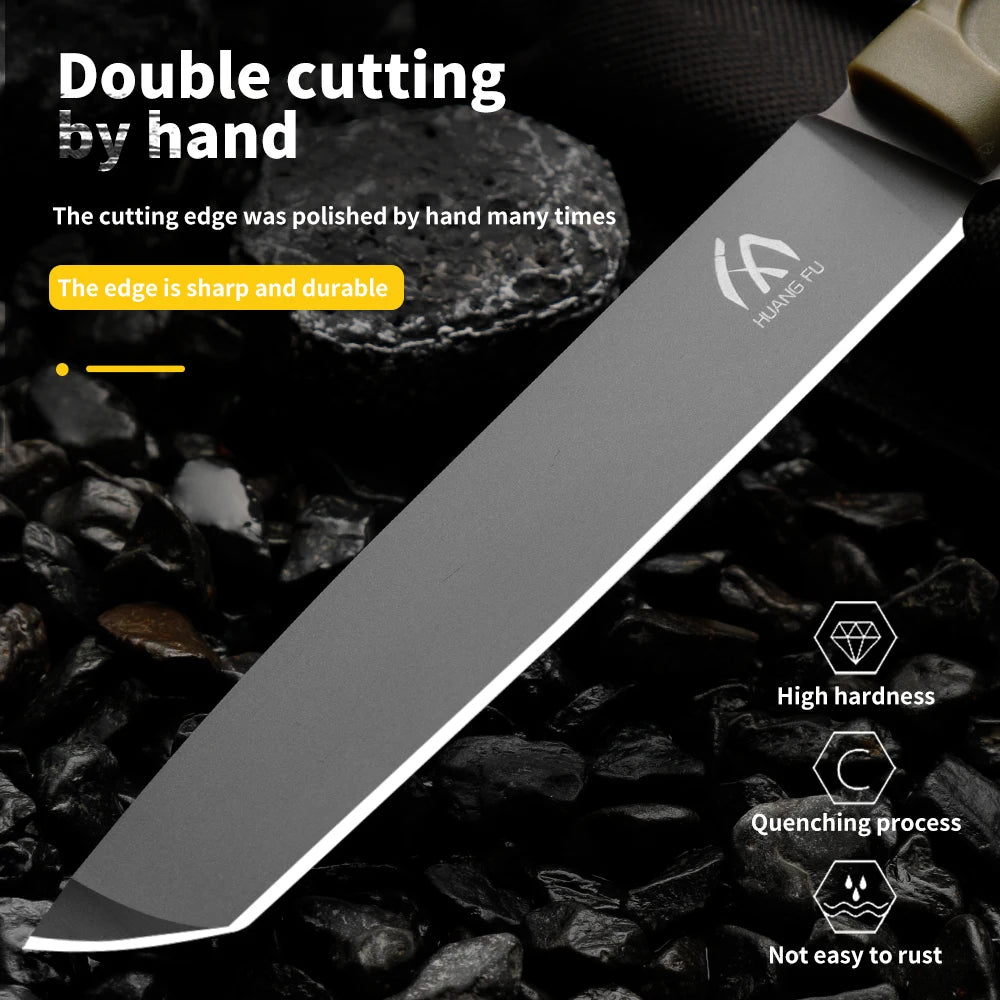 HUANGFU Fixed Blade Camping Knife – Stainless Steel with Sheath Fixed Blade Knife Qst