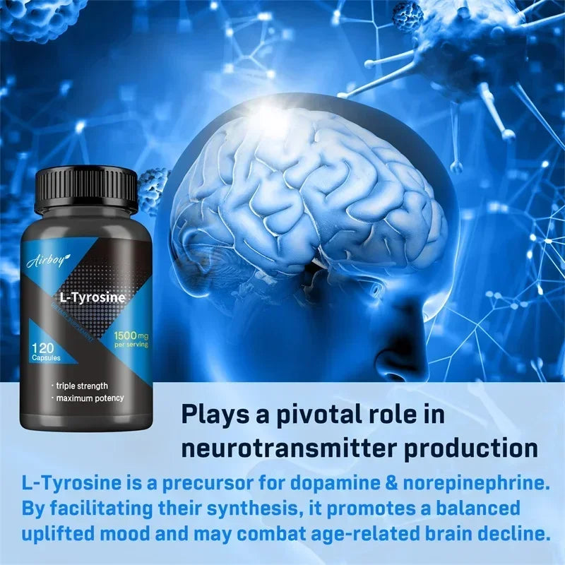 L-Tyrosine 1500mg Capsules – Focus, Energy & Mood Support Amino Acid Supplement Qst
