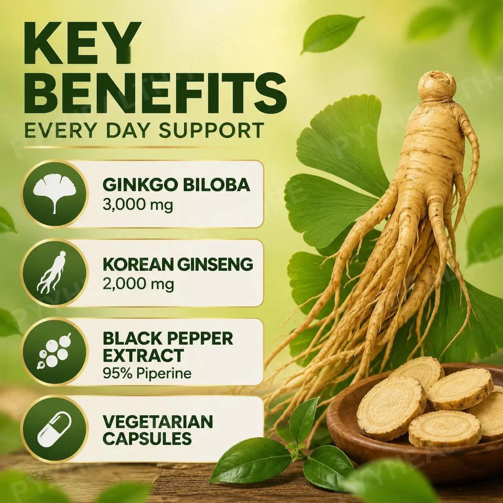 Panax Ginseng & Ginkgo Biloba 5000mg | 120 Veg Capsules Herbal Supplement Qst