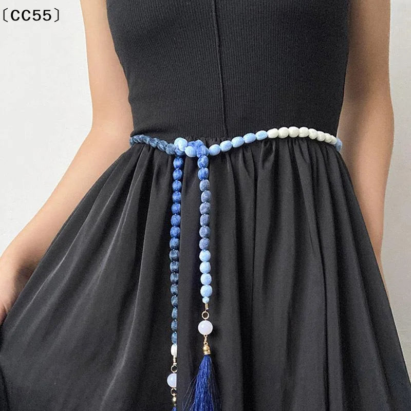 Women's Braided Rope Waist Belt Long Tassel Boho Waistband Rope Waist Belt Qst