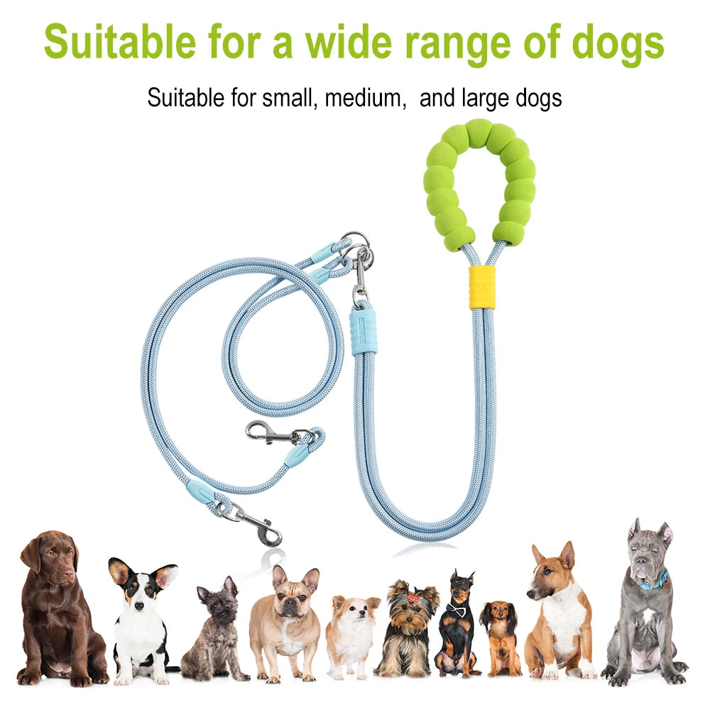 Reflective Nylon Dog Leash – Double Handle, All Dog Sizes Dog Leash Qst