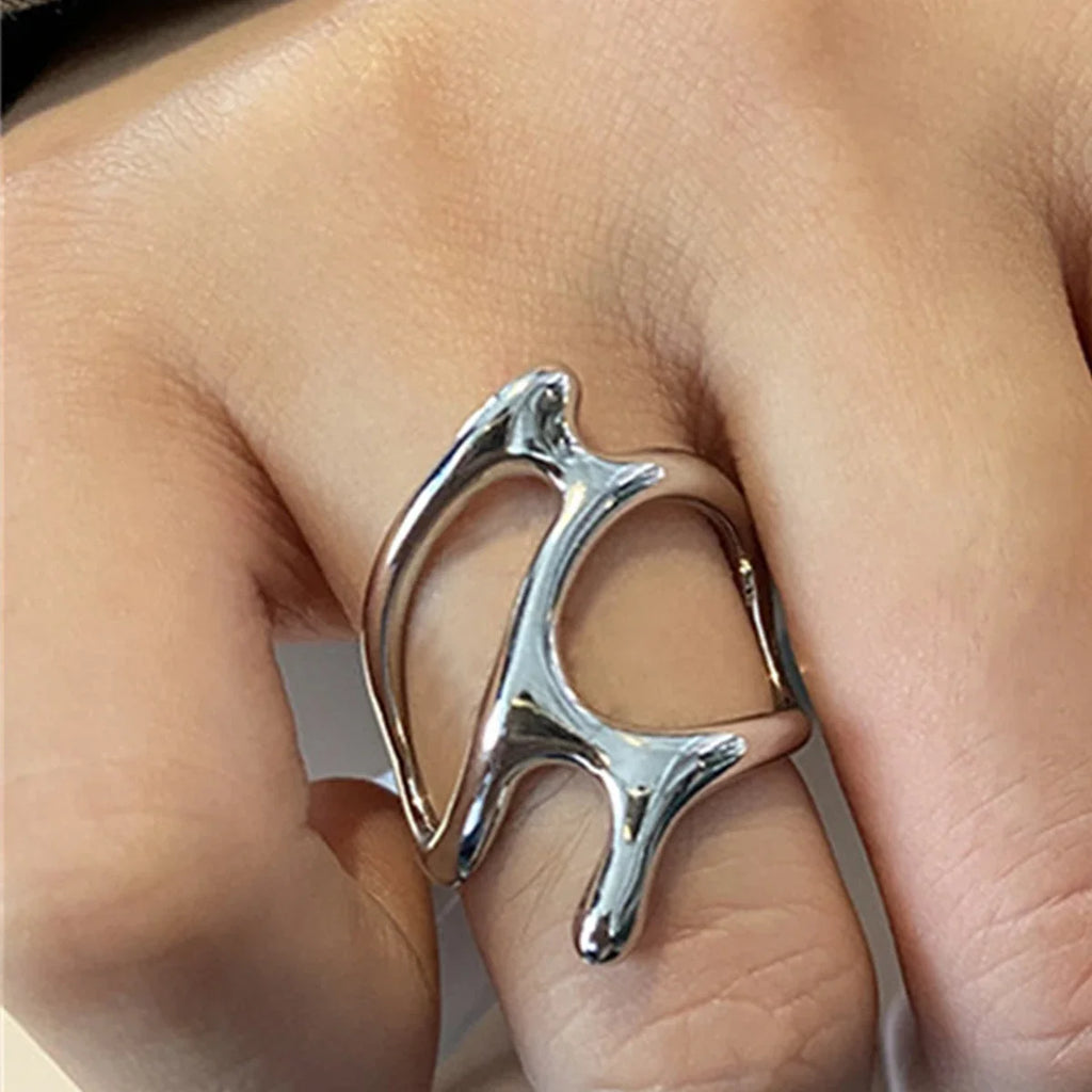 Y2K Silver Adjustable Punk Geometric Hollow Ring | Qme Adjustable Fashion Ring Qme 2 resizable
