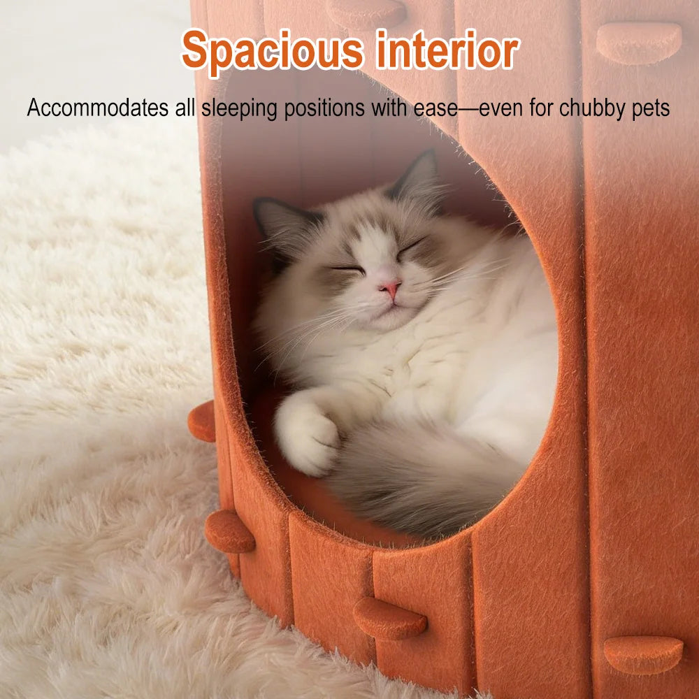 Carrot Theme Felt Cat Cave Bed – Semi-Enclosed Pet House Cat Cave Bed Qst