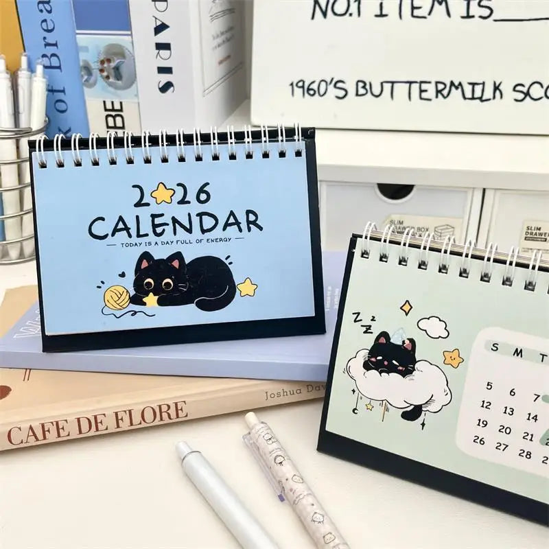 2026 Mini Desk Calendar – Cute Cat & Horse Design | Portable Mini Desk Calendar Qme