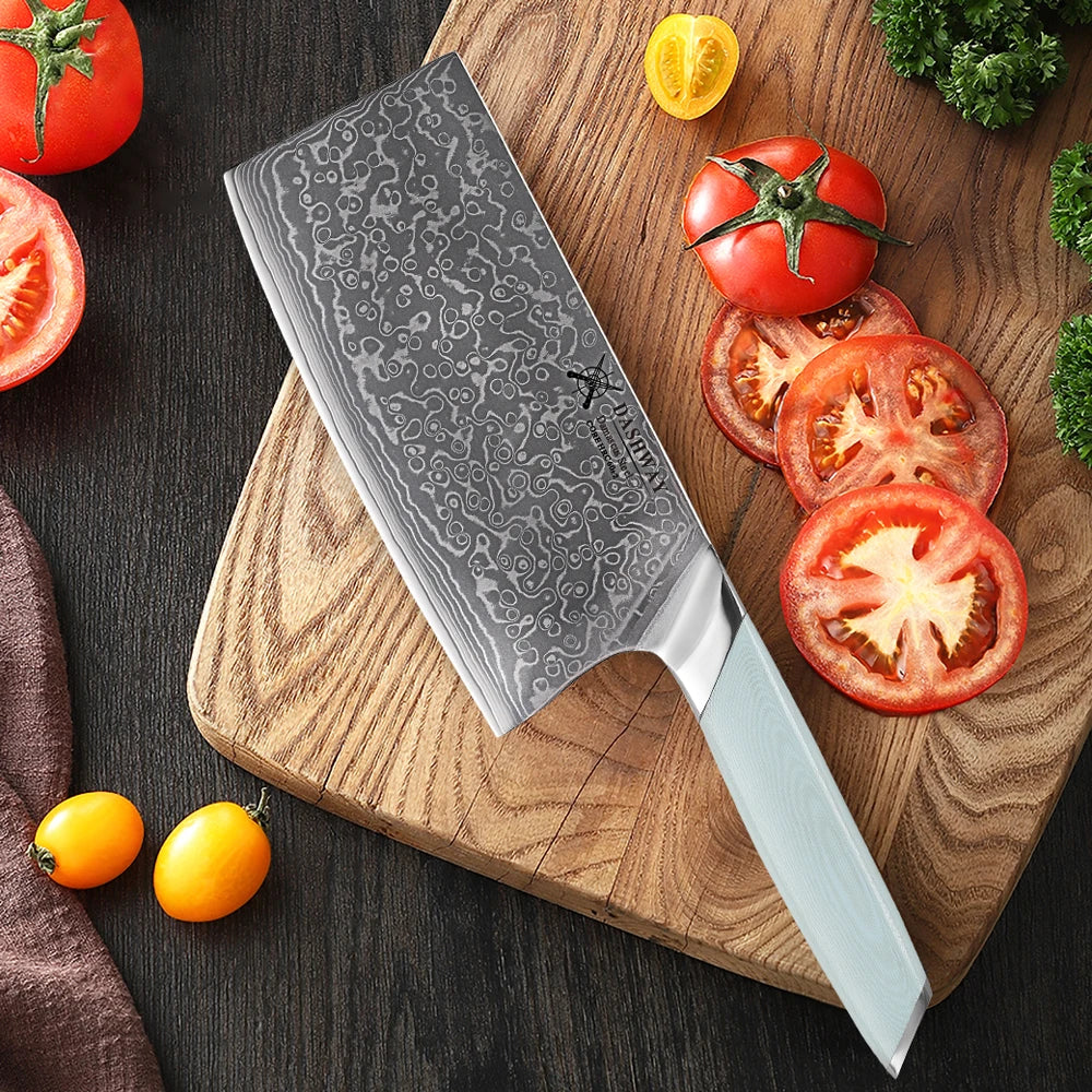 DASHWAY 7" Damascus Steel Cleaver – Professional Chef Knife Damascus Cleaver Knife Qst