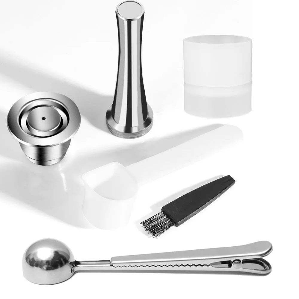 Reusable Stainless Steel Nespresso Pods + Tamper & Dosing Ring Refillable Coffee Pods Qst 1 pod t ds