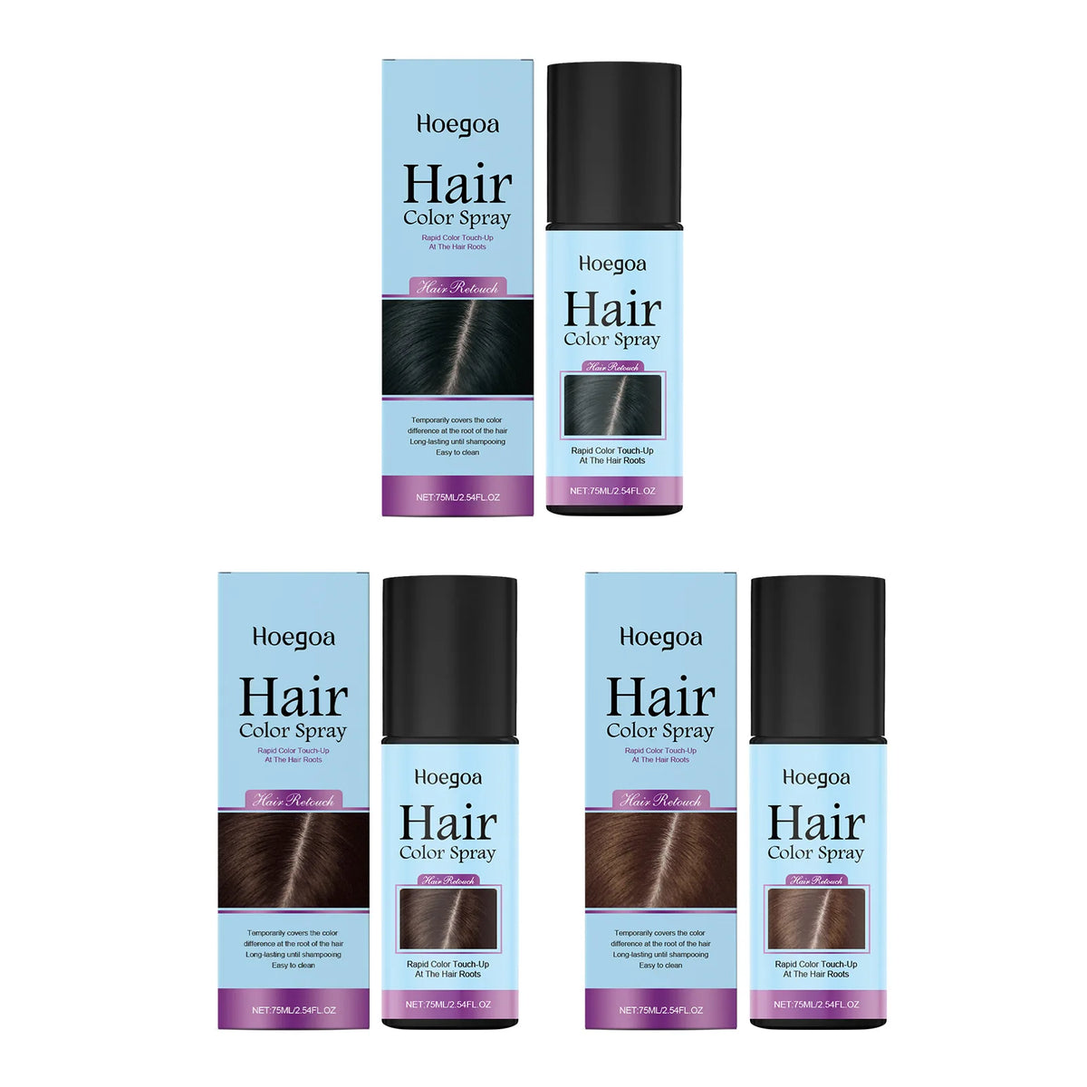 Hoegoa Temporary Hair Color Spray – Root Cover & Styling Temporary Hair Dye Spray Qst 3 in 1 set