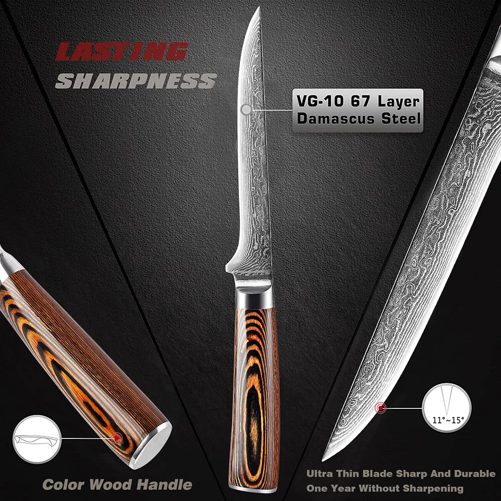 XITUO 6-Inch Damascus Boning Knife VG10 67-Layer Wood Handle Damascus Boning Knife Qst