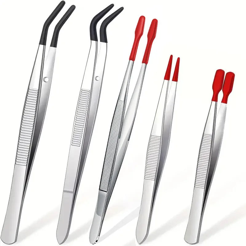 Silicone Tip Tweezers – Non-Marring Flat Bent Tip | 3 Colors Cosmetic Tweezers Qme