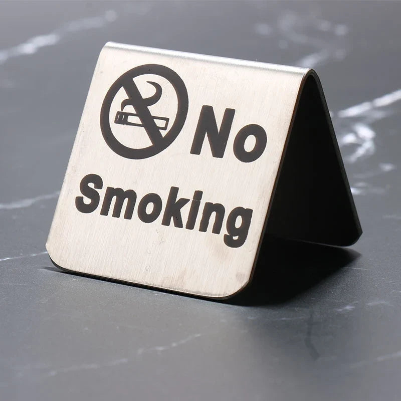 No Smoking Tabletop Sign | Double-Sided Stainless Steel Plaque Tabletop Warning Sign Qme