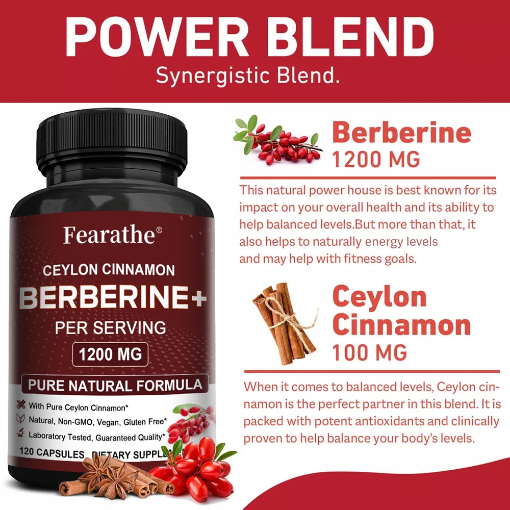Berberine & Ceylon Cinnamon Capsules | Antioxidant Support Herbal Supplement Qst