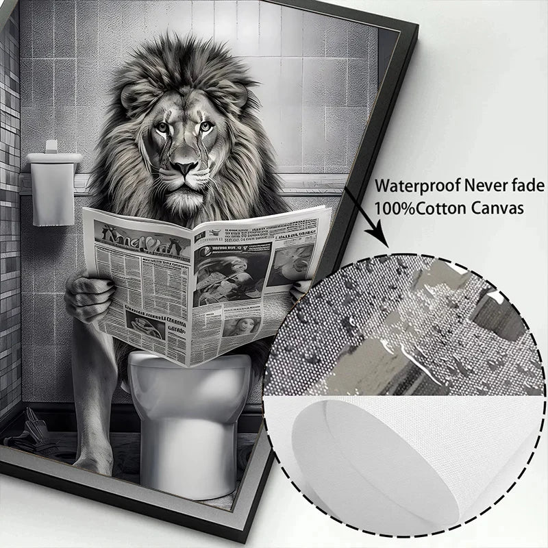 Funny Animal Toilet Canvas Wall Art – Bathroom Humor Poster Canvas Wall Art Qst