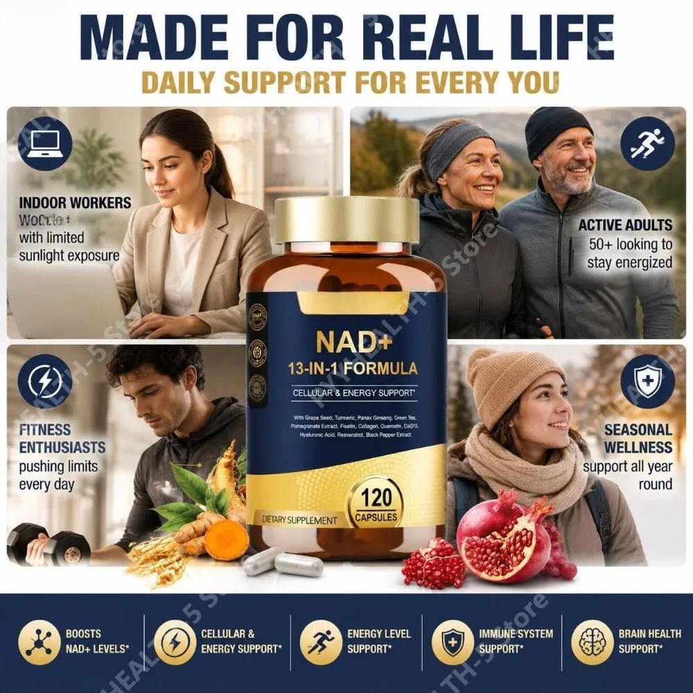NAD+ 13-in-1 Capsules – Cellular Energy & Immune Support 120ct NAD+ Supplement Qst