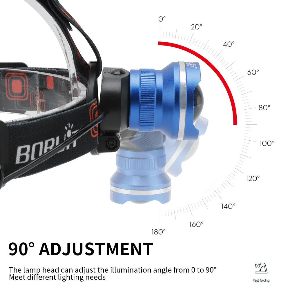 BORUiT 1000LM Zoomable LED Headlamp – IPX5 Waterproof Torch LED Headlamp Qst