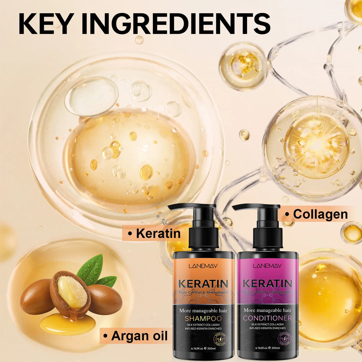 Keratin Silk Collagen Shampoo & Conditioner Set – Frizz Control Shampoo & Conditioner Set Qst