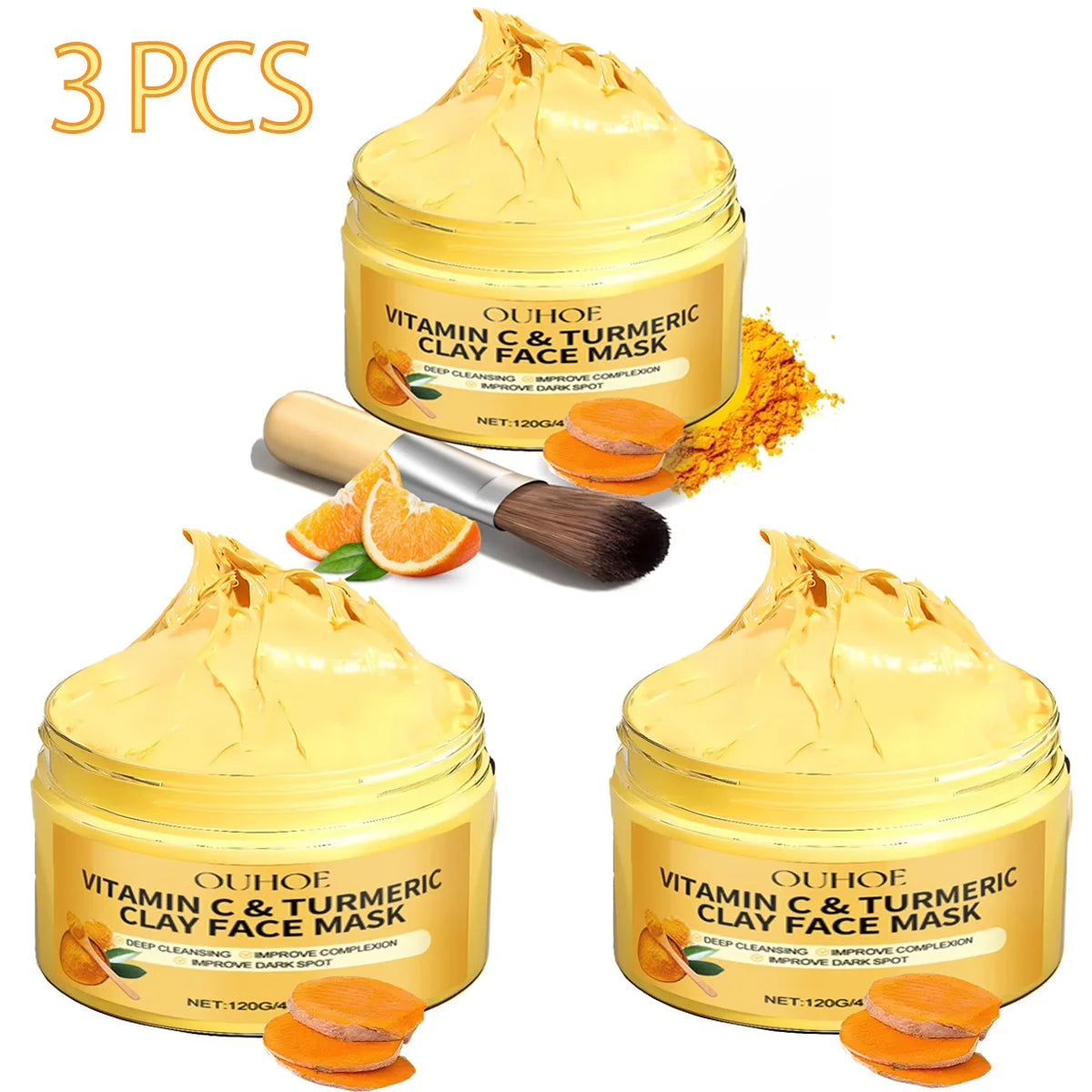 Turmeric Vitamin C Clay Mask – Brighten, Cleanse & Hydrate Clay Face Mask Qst 3PCS
