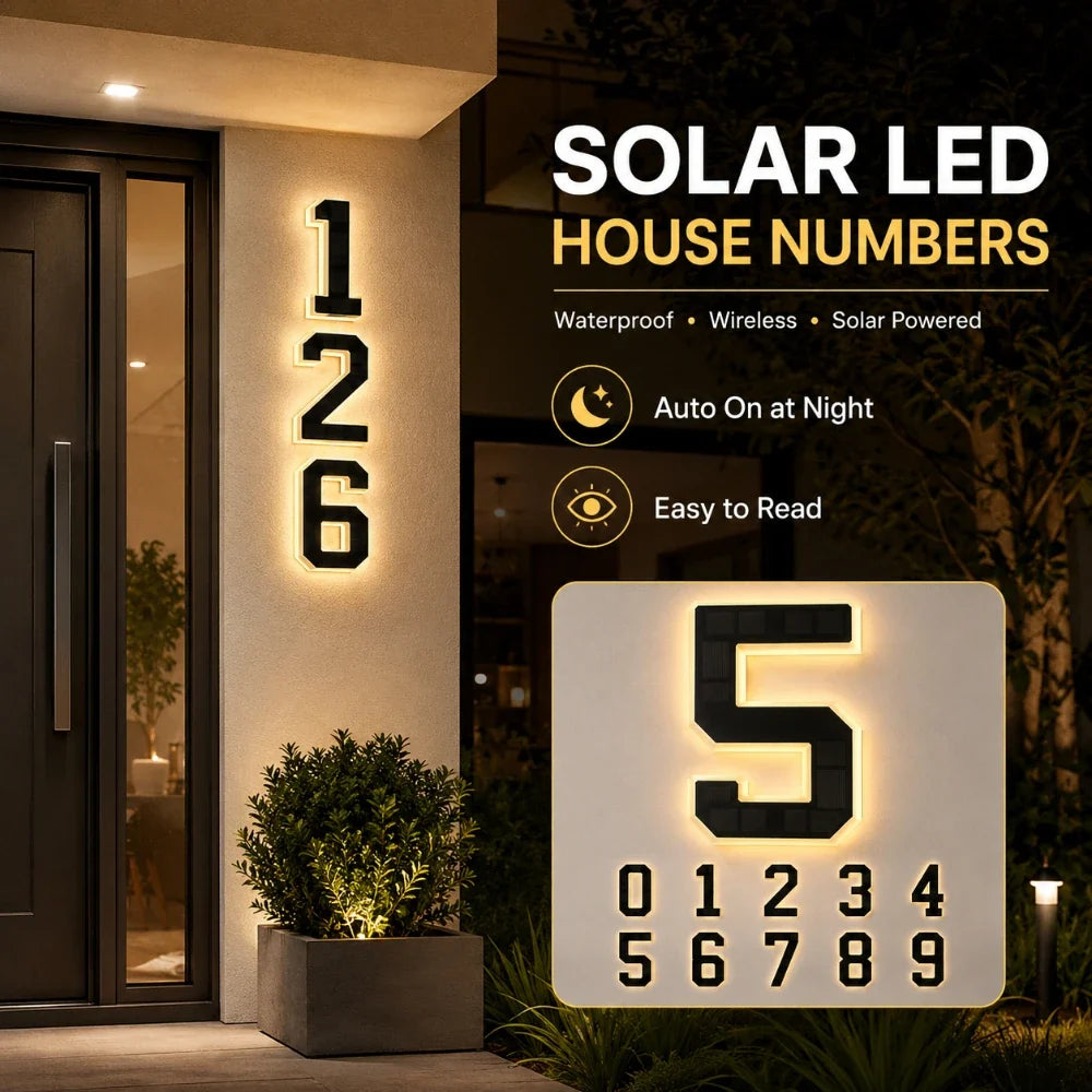 Solar LED House Number Light – Waterproof Modern Address Sign Solar Address Light Qme