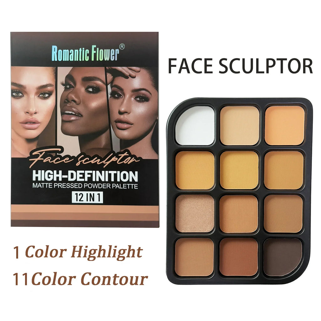 Qme 12-Color Matte Contour Palette – Deep Skin Full Coverage Contour Makeup Palette Qme