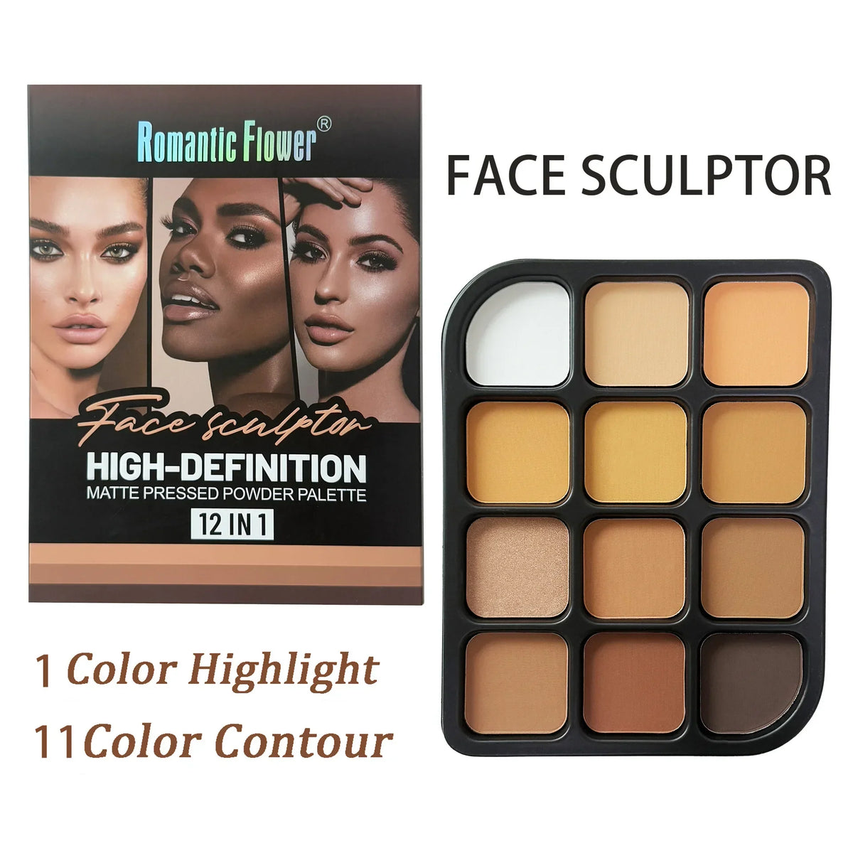 Qme 12-Color Matte Contour Palette – Deep Skin Full Coverage Contour Makeup Palette Qme