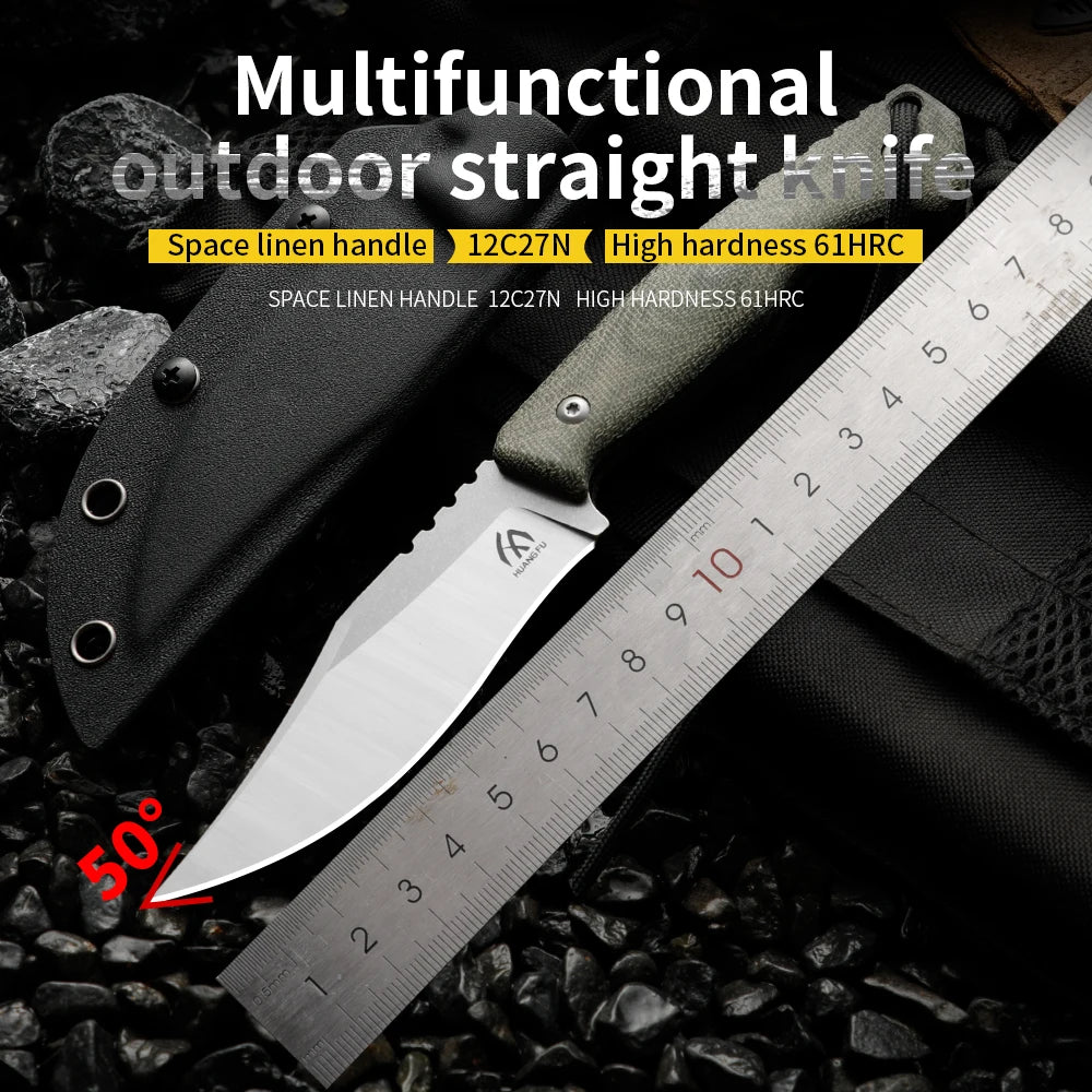 Linen Handle Outdoor Survival Knife – Steel Camping Blade Outdoor Survival Knife Qst