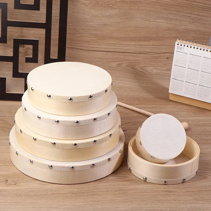 Kids Frame Drum Set with Wood Stick | Beech & Sheepskin Hand Drum Kids Drum Set Qme
