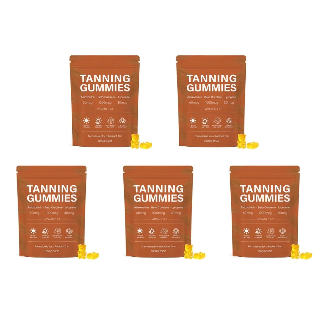 Tanning Gummies – Vitamins C & E, L-Tyrosine, Lycopene | 60ct Skin Glow Supplement Qst 180 Grams(Pack of 5)