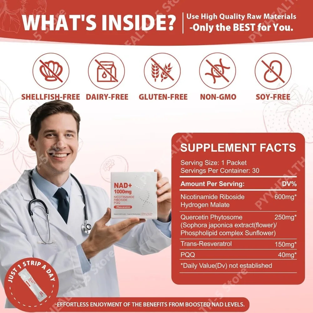 1000mg NAD+ Liquid Supplement with Resveratrol & PQQ – 30ct Liquid Supplement Qst