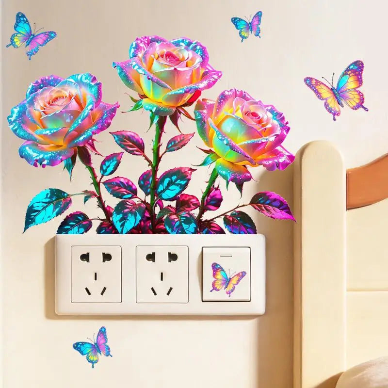 Glow-in-the-Dark Rose Wall Decals – Self-Adhesive PVC Stickers Wall Decal Sticker Qme