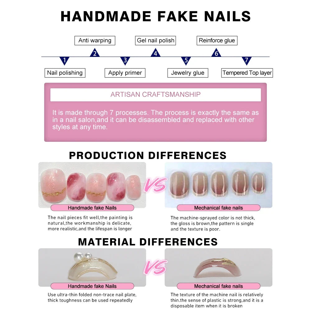 Gold Foil Coffee Press-On Nails – Short Square Fake Tips Press-On Nail Tips Qme