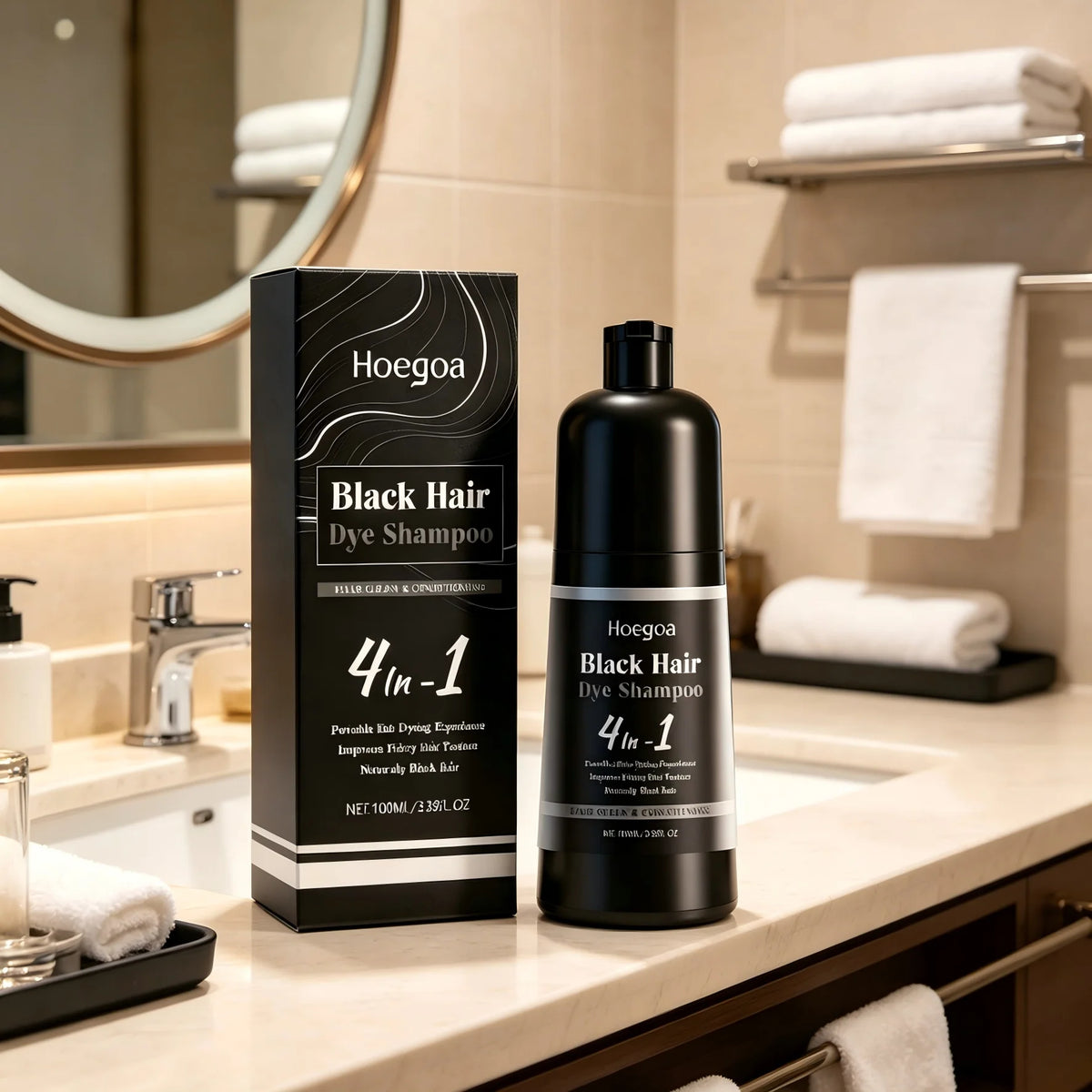 Hoegoa 4-in-1 Black Hair Coloring Shampoo – Herbal Formula Hair Coloring Shampoo Qst