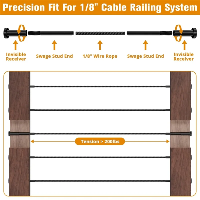 T316 Stainless Steel Invisible Swage Stud End Cable Railing Kit Cable Railing Hardware Qme