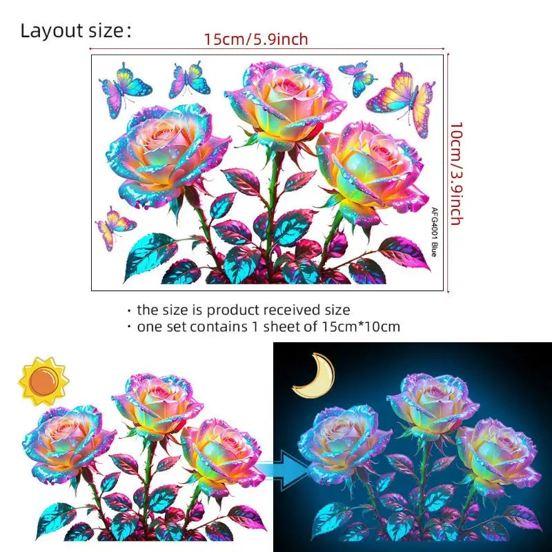 Glow-in-the-Dark Rose Wall Decals – Self-Adhesive PVC Stickers Wall Decal Sticker Qme Default Title