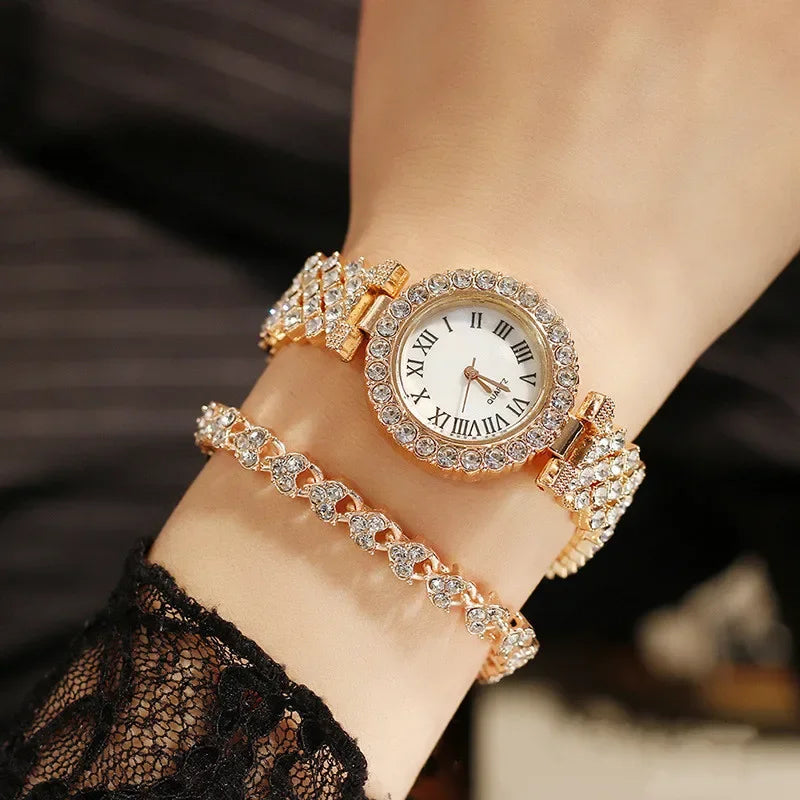 Women's 2-Piece Luxury Rhinestone Watch Set | 3 Colors Rhinestone Watch Set Qme