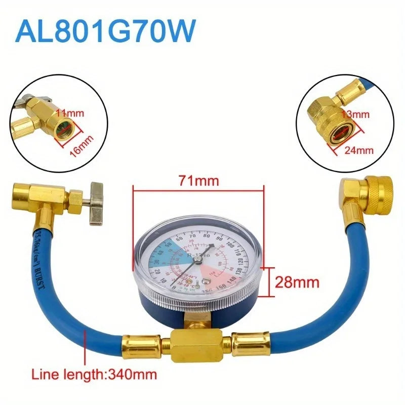 R134A Refrigerant Recharge Hose with Pressure Gauge | Qme AC Recharge Tool Qme