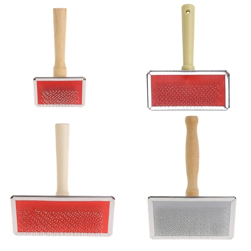 Dog Slicker Brush – Wooden Handle, Small & Large Dogs Dog Grooming Brush Qme