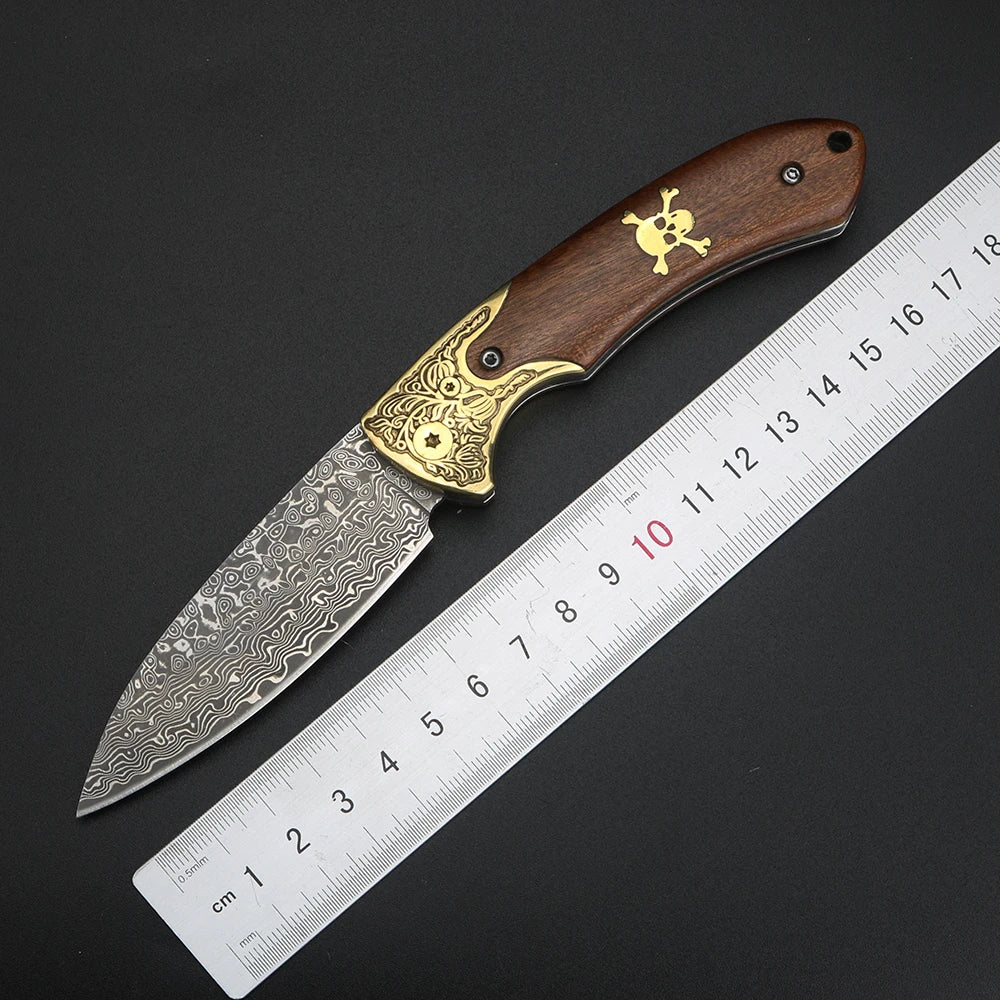 XUANFENG Damascus Steel Brass Skeleton Folding Pocket Knife Folding Pocket Knife Qst WHITE
