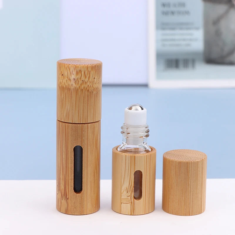Bamboo Roll-On Bottle 3/5/10ml – Refillable Glass Essential Oil Roller Roller Bottle Qst