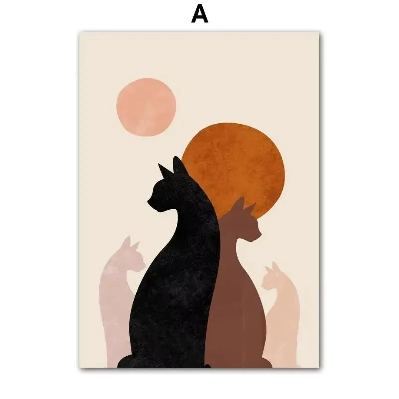 Peeping Black Cat Canvas Wall Art – Funny Minimalist Poster