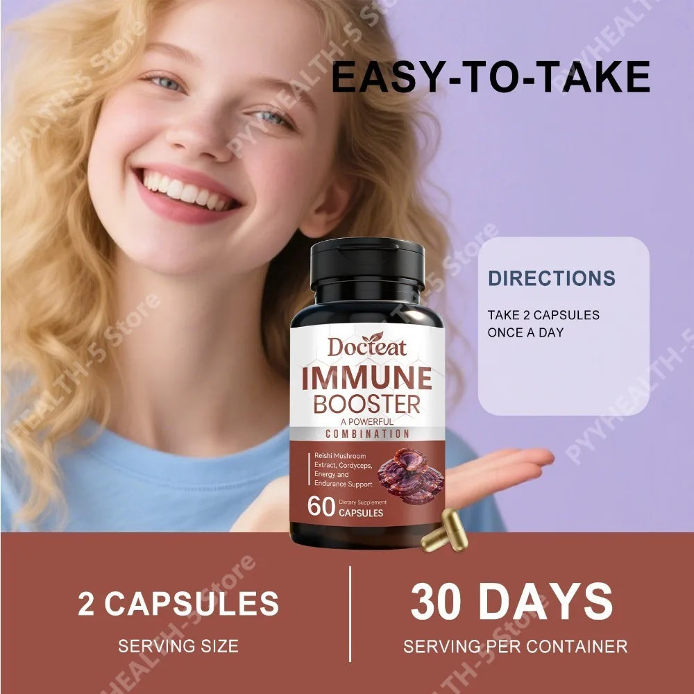 Docteat Immune Support Capsules – Rhodiola, Reishi & Ginseng 60CT Immune Support Supplement Qst
