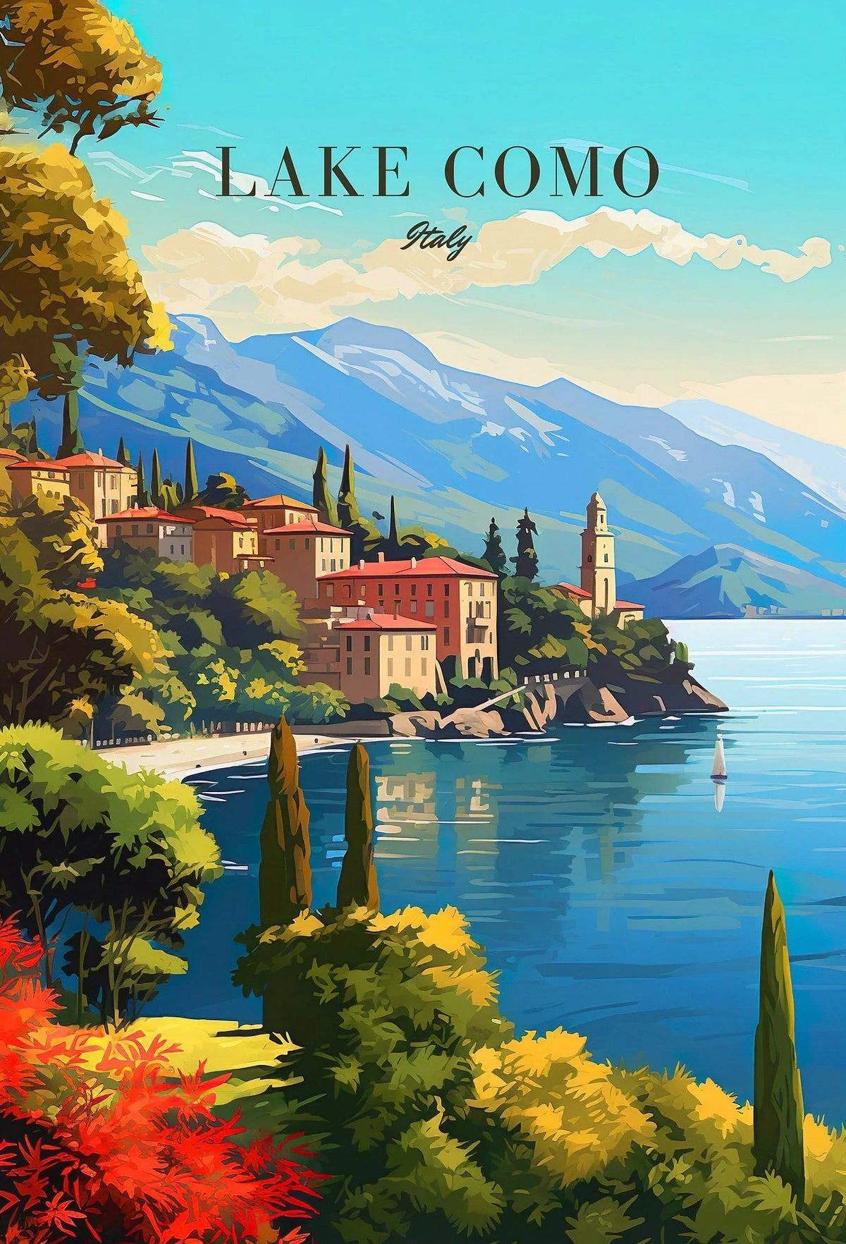 Italy City Canvas Wall Art – Colorful Fantasy Travel Poster Canvas Wall Art Qst 5 50x70cm Unframed