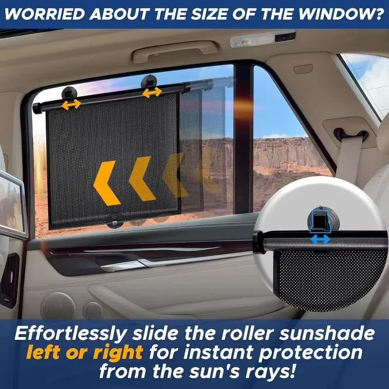 Retractable Car Side Window Sunshade Roller Curtain – Black Car Window Sunshade Qme