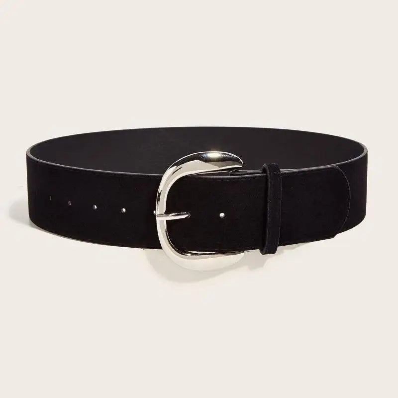Women's Wide PU Leather Belt – Pin Buckle Waistband Women's Fashion Belt Qst Black