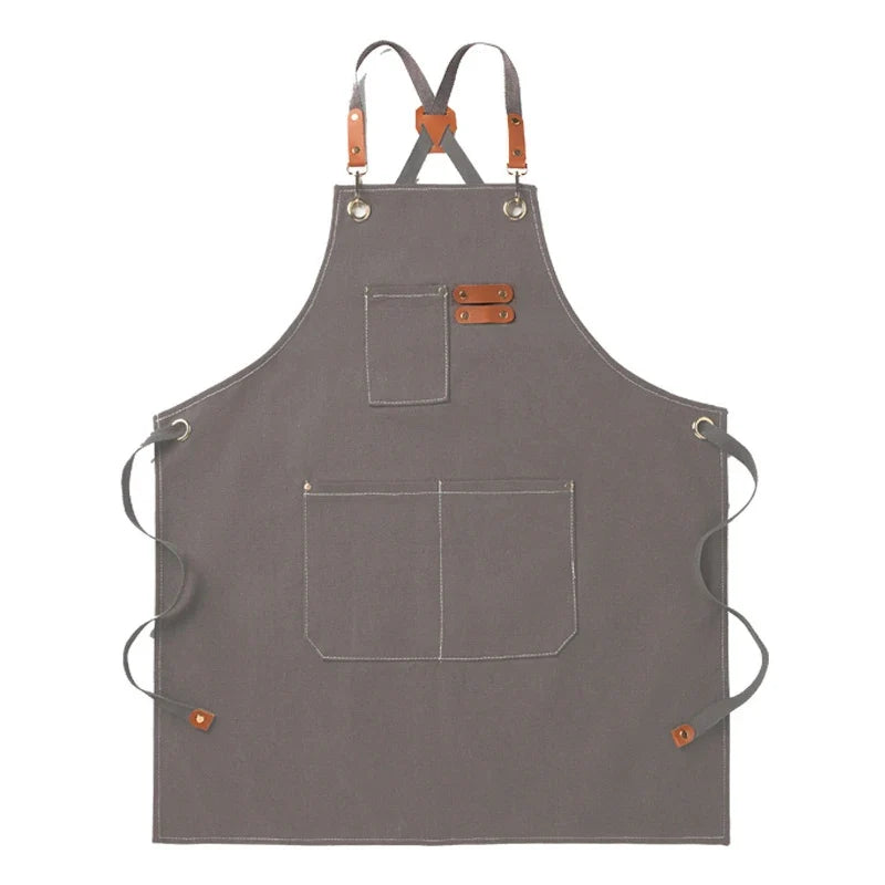 Canvas Kitchen Apron – Oil-Proof Unisex Cooking Apron Kitchen Cooking Apron Qme Gray A