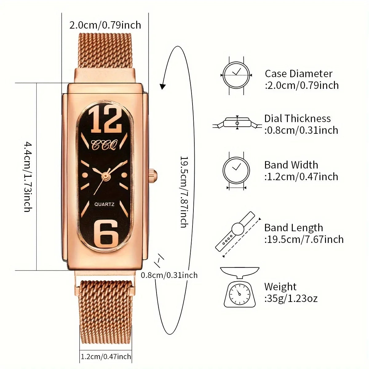 Ladies' Rectangular Dial Quartz Watch – Steel Mesh Strap Women's Fashion Watch Qme
