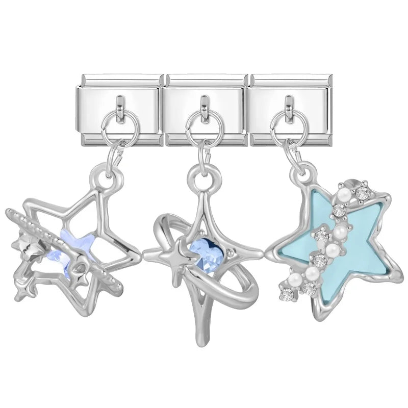 Zircon Stars & Bow Knot Italian Charm Links | 9mm DIY Jewelry Italian Charm Links Qme Style 12