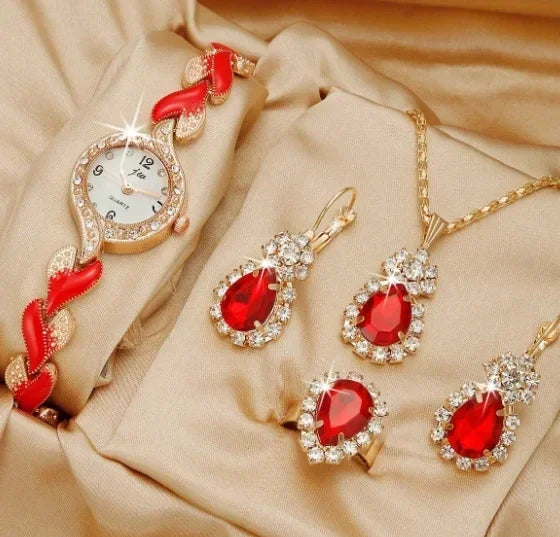 Fashionable Women's Quartz Watch – Stylish Gift Idea Women's Quartz Watch Qme Red set