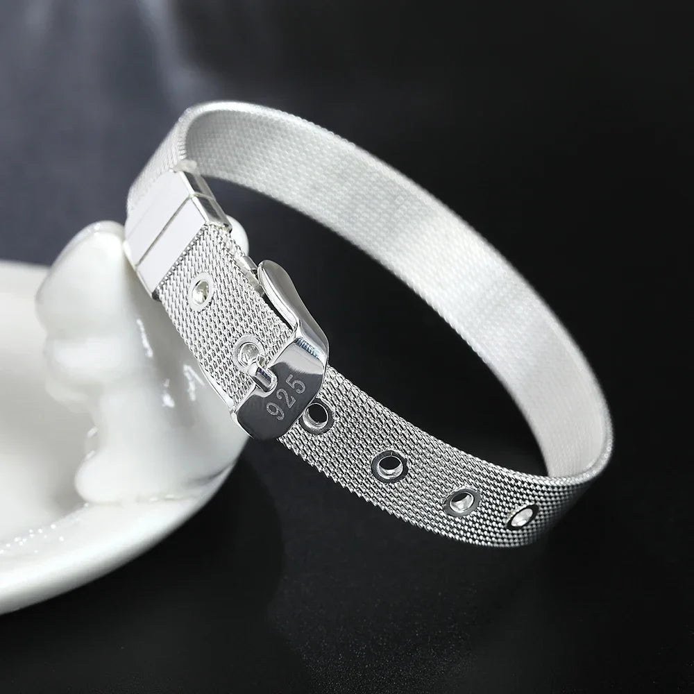 925 Sterling Silver Chain Bracelet for Women – Elegant Gift Sterling Silver Bracelet Qme